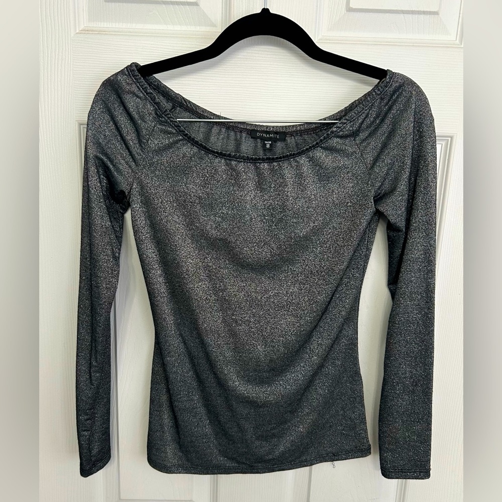 ✨ Dynamite Metallic Off Shoulder Long Sleeve Top